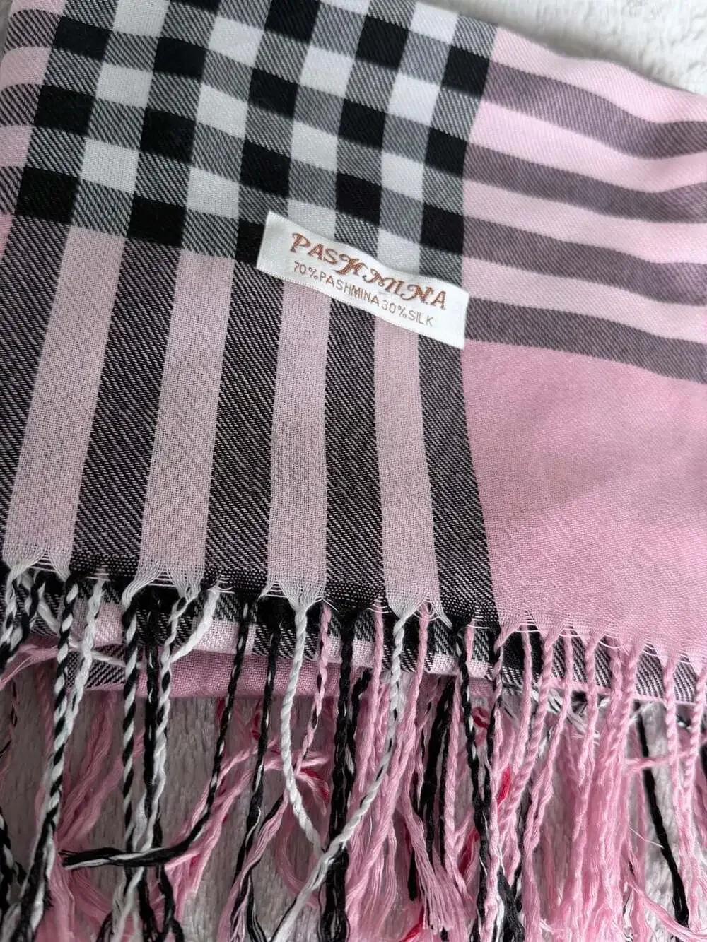 Pashmina 70% Pashmina 30% Silk Plaid Scarf 26x62